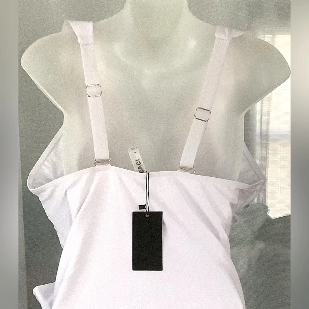 Women’s White Ruffle Tummy Control One Piece Swimsuit